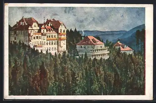 Künstler-AK Grimmenstein, Sanatorium am Hochberg aus der Vogelschau