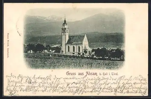 AK Absam, Kirche mit Bergpanorama