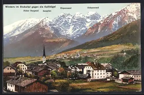 AK Mieders i. Stubaital, Ortsansicht gegen die Kalkkögel