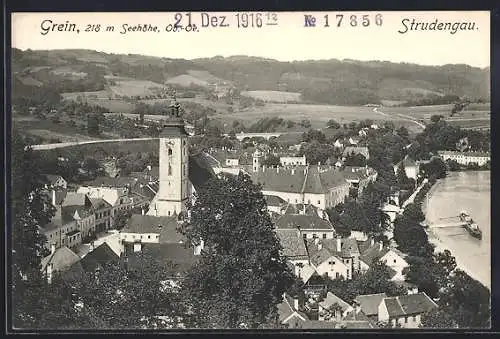 AK Grein /Ob.-Oe., Strudengau, Teilansicht mit Kirche