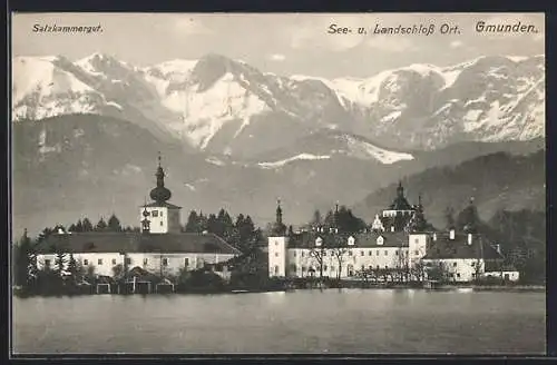 AK Gmunden /Salzkammergut, See- und Landschloss Ort