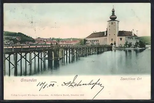 AK Gmunden, Blick zum Seeschloss-Ort