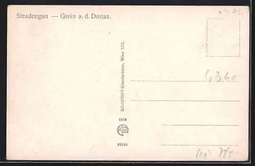 Künstler-AK Grein a. d. Donau, Strudengau, Dampfschiff vor der Uferpromenade