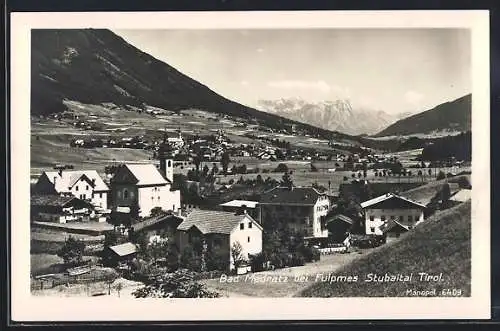 AK Medratz bei Fulpmes, Ortsansicht im Bergpanorama