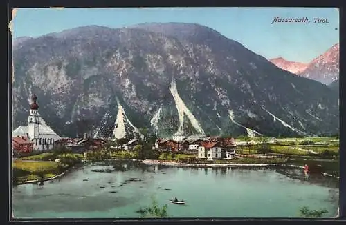 AK Nassereith /Tirol, Blick übers Wasser zur Ortschaft