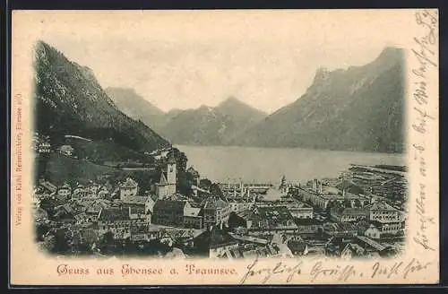 AK Ebensee a. Traunsee, Ortsansicht gegen den Bergsee