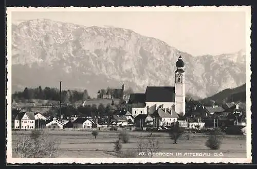 AK St. Georgen im Attergau, Ortsansicht mit der Kirche