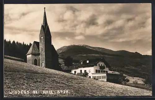 AK Windegg bei Hallstatt, Kirche und weisses Gebäude, Panorama