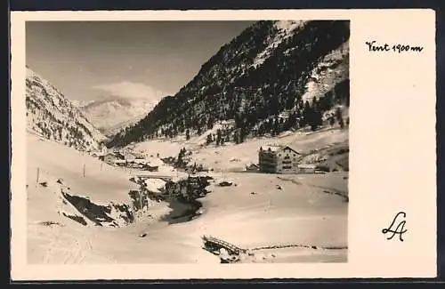 AK Vent, Ortsansicht mit Brücke im Winter