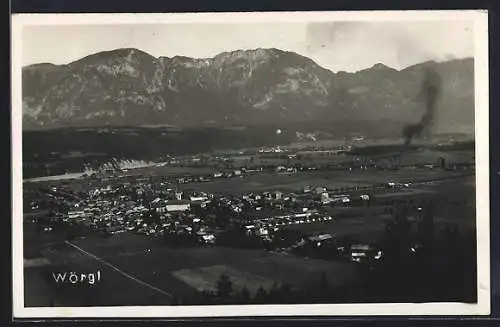 AK Wörgl, Gesamtansicht mit Bergpanorama aus der Vogelschau