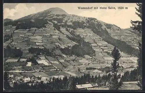 AK Westendorf, Teilansicht mit Feldern u. Hohe Salve