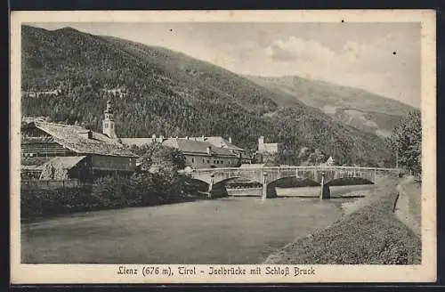 AK Lienz, Iselbrücke mit Schloss Bruck