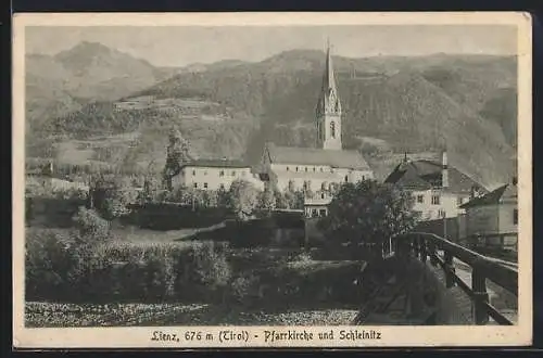 AK Lienz, Pfarrkirche und Schleinitz mit Brücke