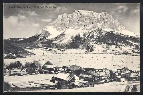 AK Lermoos, Ortsansicht mit Zugspitze im Winter