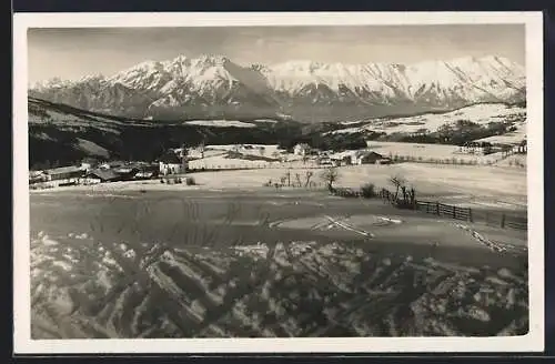 Foto-AK Schönberg im Stubaital, Gesamtansicht im Winter