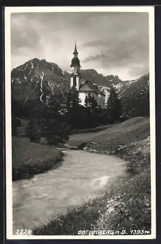 AK Obernberg a. B., Blick vom Fluss zur Kirche