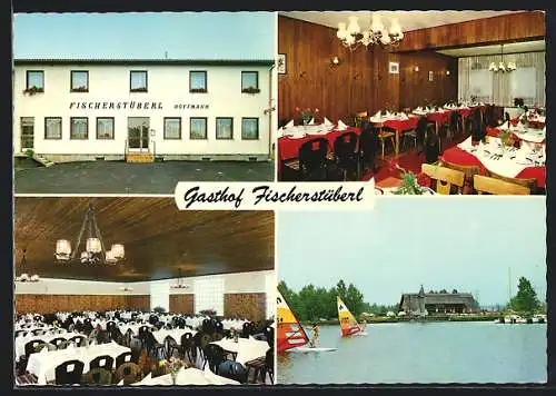 AK Purbach am Neusiedlersee, der Gasthof Fischerstüberl, in den Gasträumen, Segelboote