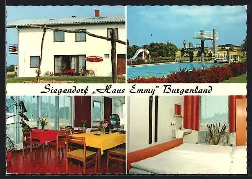 AK Siegendorf im Burgenland, das Haus Emmy, Fernsehraum, Gästezimmer, im Freibad