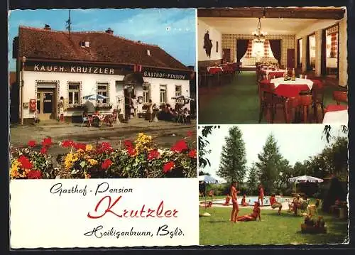 AK Heiligenbrunn /Bgld., Gasthof-Pension Krutzler mit Schwimmbecken