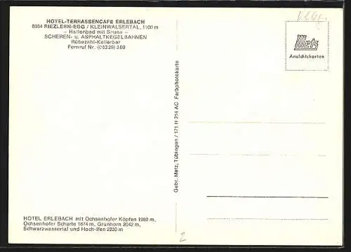 AK Riezlern-Egg /Kleinwalsertal, Hotel-Café Erlebach mit Bergpanorama
