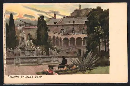 Lithographie Genova, Palazzo Doria mit Parkanlage