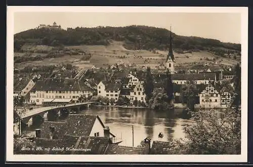 AK Stein am Rhein, Stadtufer mit Rheinbrücke und Schloss Hohenklingen