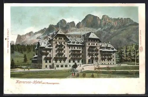 AK Karersee, Hotel mit Blick geg. Rosengarten