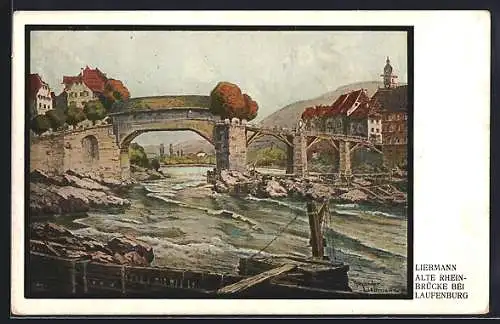 Künstler-AK Laufenburg, Partie an der alten Rheinbrücke