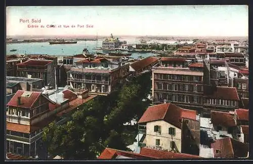 AK Port Said, Entrée du canal et vue de Port Said, Dampfer