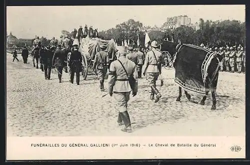 AK Funérailles du Général Gallieni, 1er Juin 1916 - Le Cheval de Bataille du Général