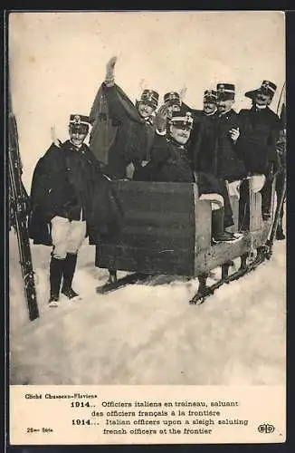 AK italienische Soldaten im Winter sitzen in Schlitten 1914