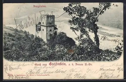 AK Greifenstein a. d. Donau, Burgruine und Blick ins Tal