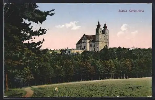 AK Maria Dreieichen, Die Wallfahrtskirche über dem Wald