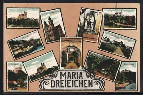 AK Maria Dreieichen, Wallfahrtskirche, Rosenburg und Winderbrünel