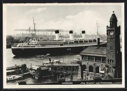 AK Hamburg, Schnelldampfer Cap Arcona und Flutmesser im Hafen