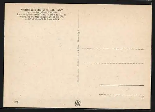 AK Passagierschiff MS St. Louis beim Verlassen des Hafens, HAPAG