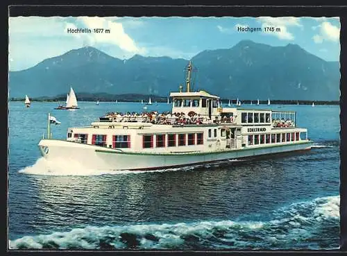 AK Motorschiff Edeltraud auf dem Chiemsee gegen Hochfelln und Hochgern