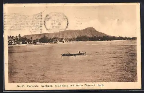 AK Honolulu, HI, Surfboot, Waikikibay und Krater Diamond Head