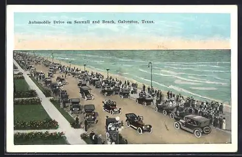 AK Galveston, TX, Automobile Drive on Seawall and Beach