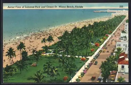 AK Miami Beach, FL, Aerial View of Lummus Park and Ocean Drive