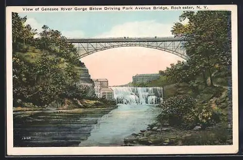 AK Rochester, NY, View of Genesee River Gorge Below Driving Park Avenue Bridge