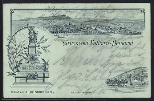 Vorläufer-Mondschein-Lithographie Niederwald, 1894, Nationaldenkmal und Panorama