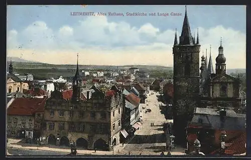 AK Leitmeritz, Altes Rathaus, Stadtkirche und Lange Gasse