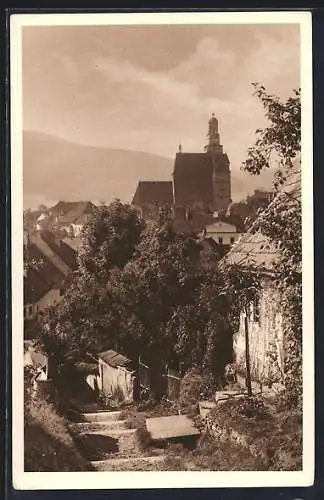 AK Prachatitz i. Böhmerwald, Ortsansicht mit der Kirche