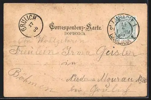 AK Laibach, Ortsansicht mit Bergen aus der Vogelschau