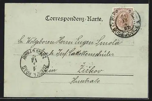 Mondschein-AK Budweis, Ortspartie während der Nacht
