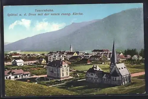 AK Spittal a. d. Drau, Partie mit der neuen evang. Kirche