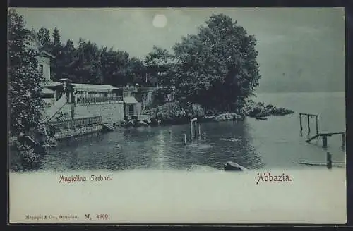 Mondschein-AK Abbazia, Angiolina Seebad im Vollmondlicht