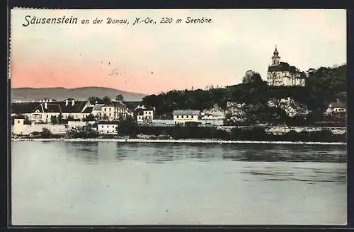 AK Säusenstein an der Donau, Ansicht vom Wasser aus