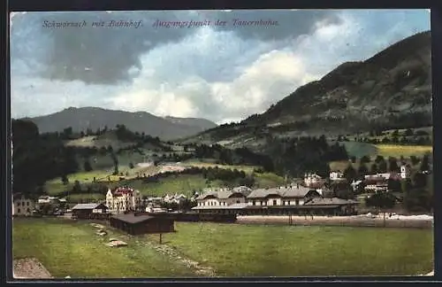 AK Schwarzach /Pongau, Blick auf den Bahnhof der Ortschaft, Ausgangspunkt der Tauernbahn